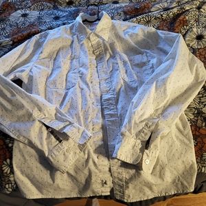Wrangler flex, Button down dress shirt, tiny grey pattern on white shirt, Large